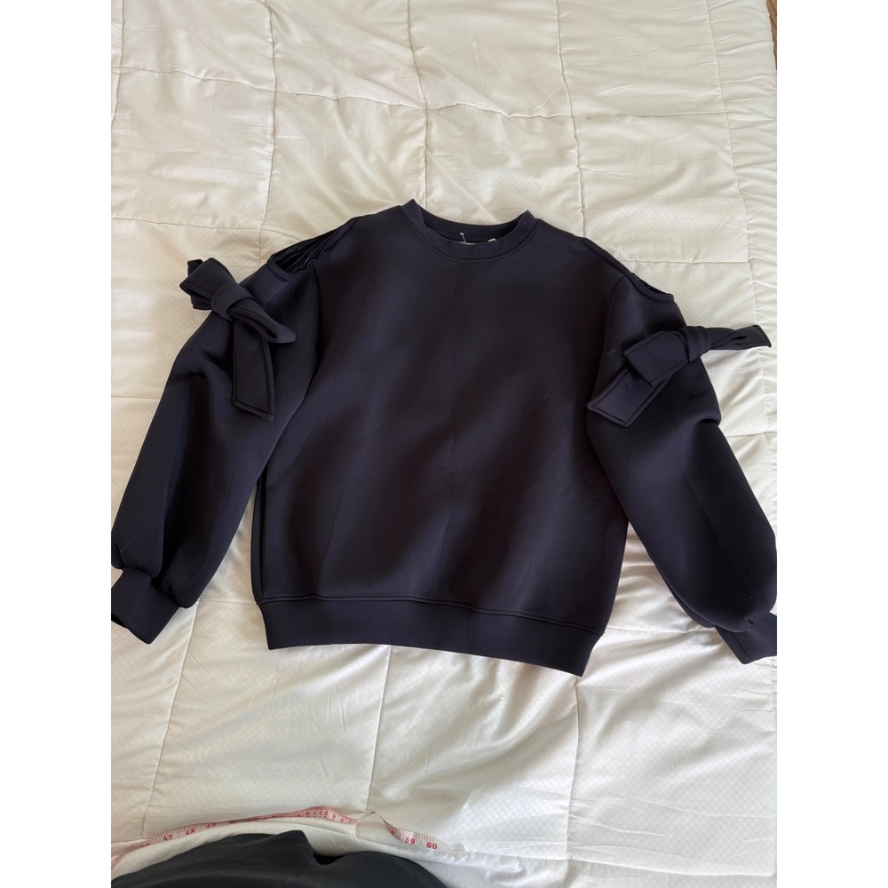 The Bubble Black Bow Sleeve Sweatshirt Pullover Top Feminine Statement Sleeve‎ S